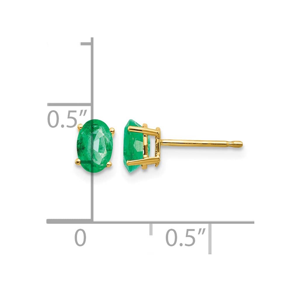 14K Yellow Gold 6x4mm Oval Emerald Post Earrings, view 4 of 4