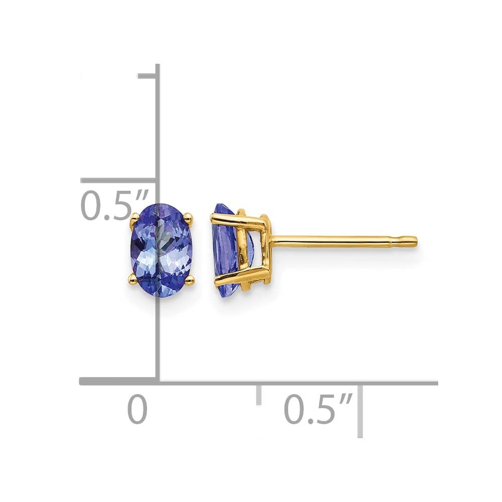 14K Yellow Gold 6x4mm Oval Tanzanite Post Earrings, view 4 of 4