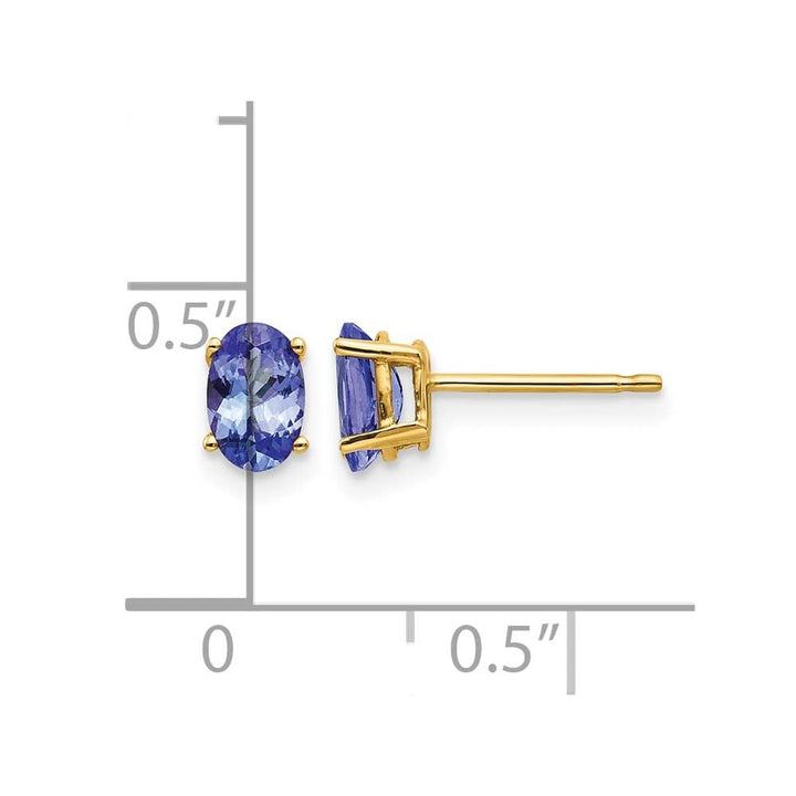 14K Yellow Gold 6x4mm Oval Tanzanite Post Earrings, view 4 of 4