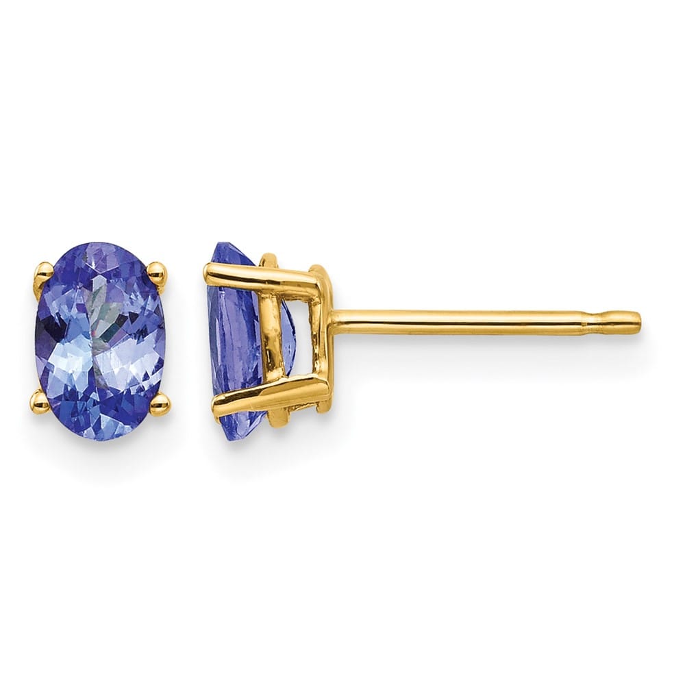 14K Yellow Gold 6x4mm Oval Tanzanite Post Earrings, view 1 of 4