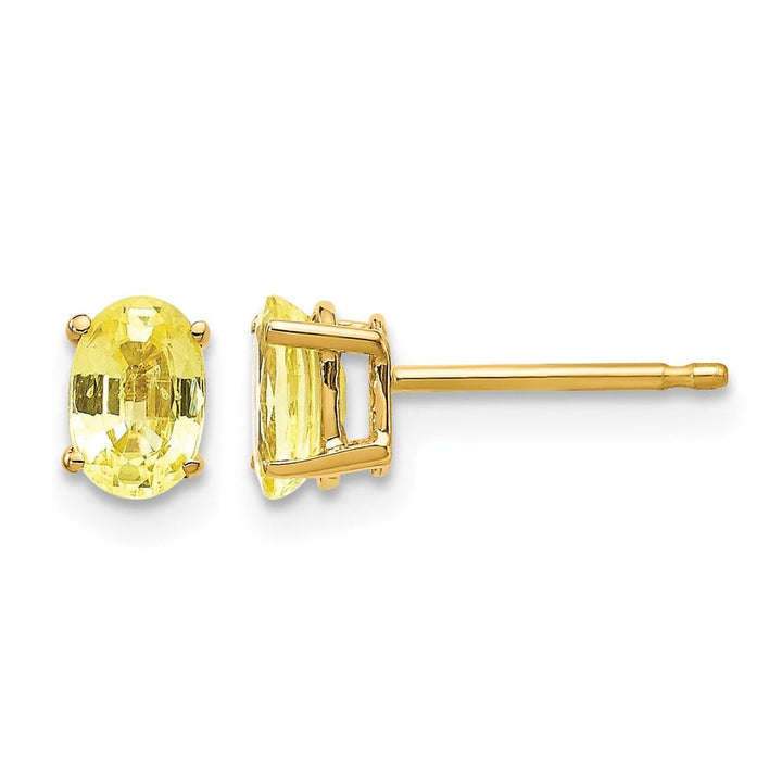 14K Yellow Gold 6x4mm Oval Yellow Sapphire Post Earrings, view 1 of 4
