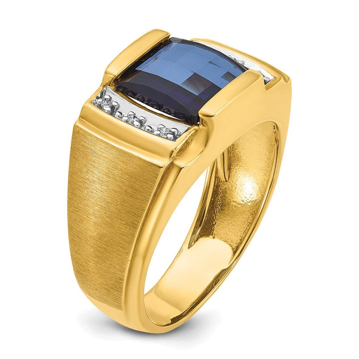 14k Yellow Gold 7.18 g Lab Created Sapphire Diamond Men's Ring
