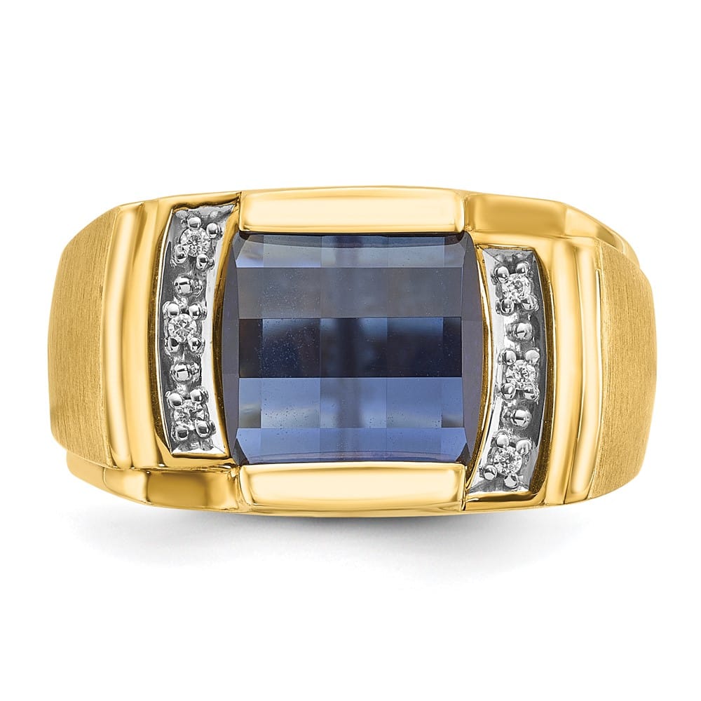 14k Yellow Gold 7.18 g Lab Created Sapphire Diamond Men's Ring