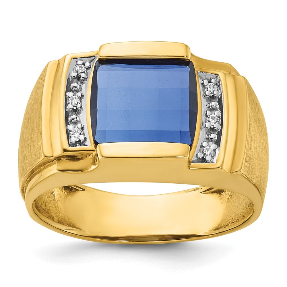14k Yellow Gold 7.18 g Lab Created Sapphire Diamond Men's Ring