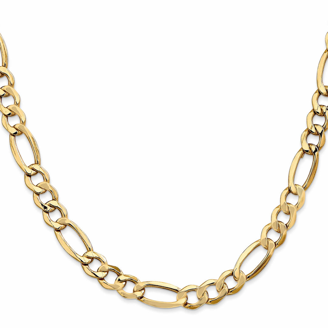 14K Yellow Gold 7.3mm Semi-Solid Figaro Chain 26 Inch