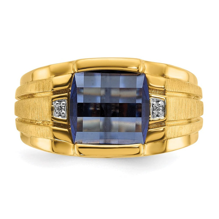 14k Yellow Gold 7.75 g Lab Created Sapphire Diamond Men's Ring