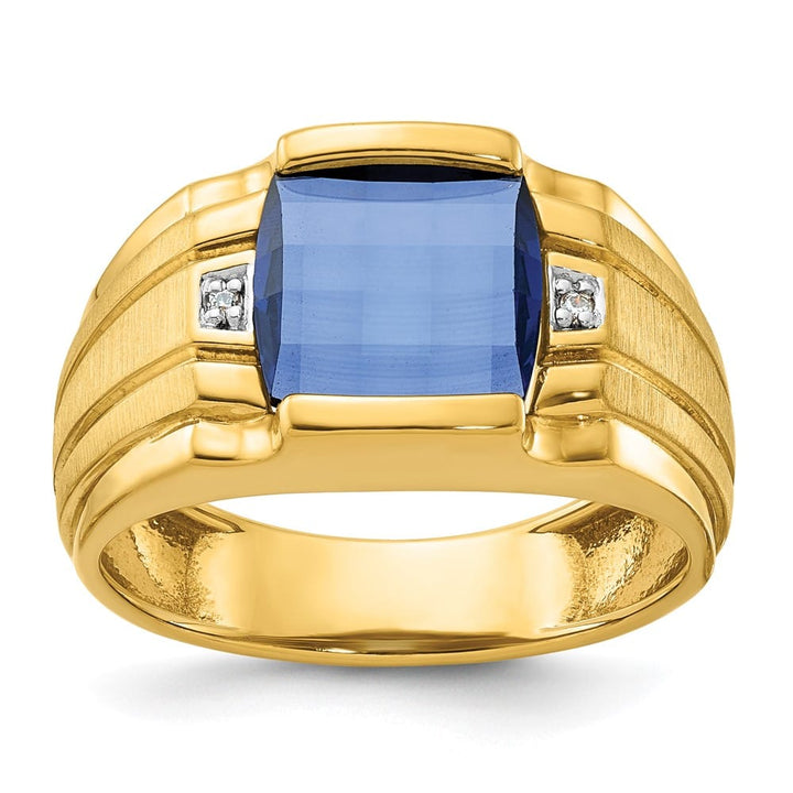 14k Yellow Gold 7.75 g Lab Created Sapphire Diamond Men's Ring