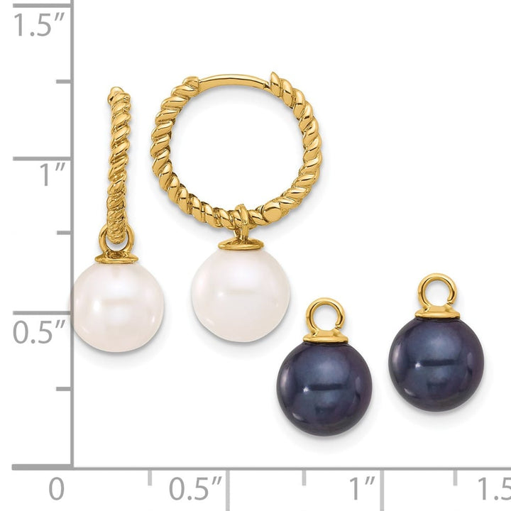 14K Yellow Gold 7-8mm Black and White Freshwater Pearl Earrings