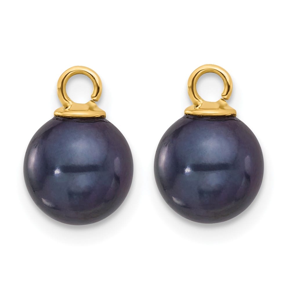 14K Yellow Gold 7-8mm Black and White Freshwater Pearl Earrings