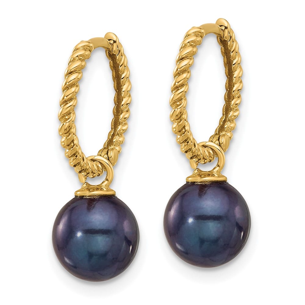 14K Yellow Gold 7-8mm Black and White Freshwater Pearl Earrings