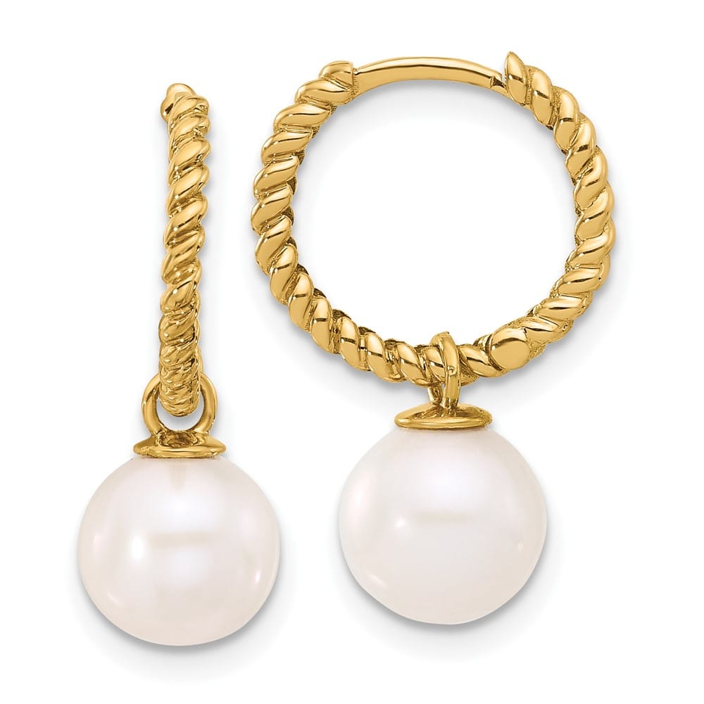 14K Yellow Gold 7-8mm Black and White Freshwater Pearl Earrings