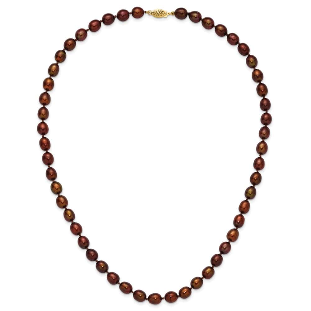 14K Yellow Gold 7-8mm Brown Rice Cultured Pearl 20 inch Necklace