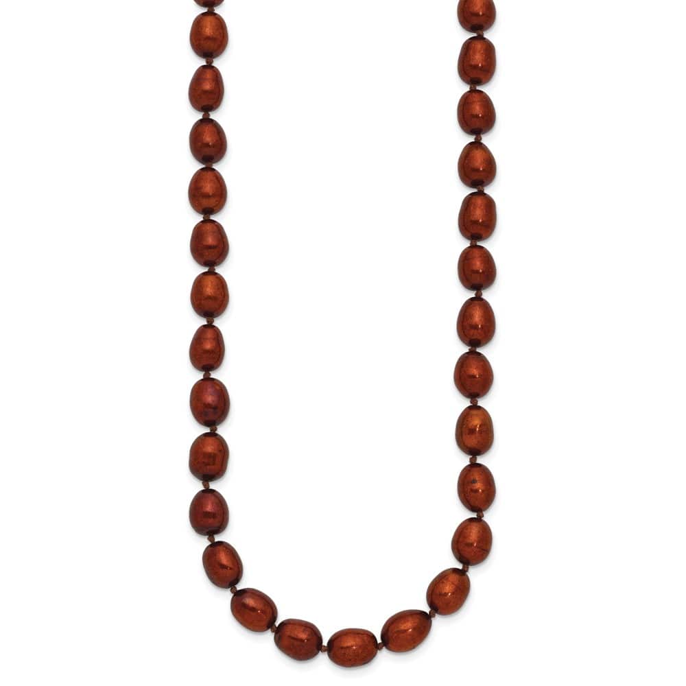 14K Yellow Gold 7-8mm Brown Rice Cultured Pearl 20 inch Necklace