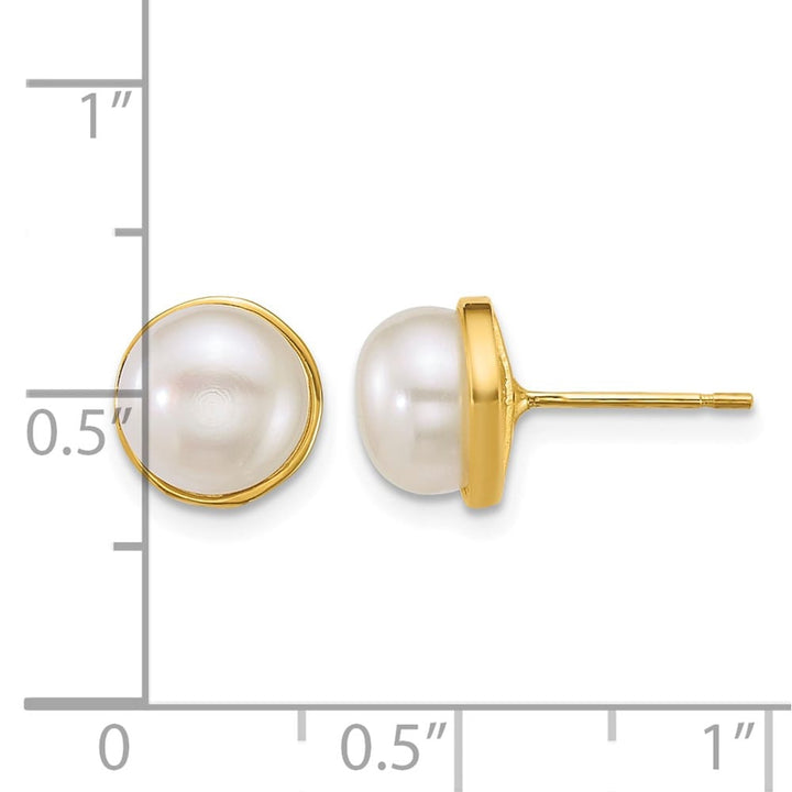 14K Yellow Gold 7-8mm Button White Freshwater Pearl Post Earrings
