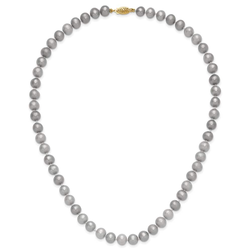 14K Yellow Gold 7-8mm Gray Near Round Cultured Pearl 16 inch Necklace