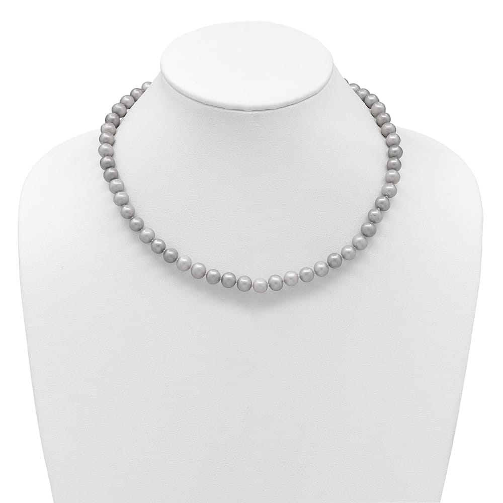 14K Yellow Gold 7-8mm Gray Near Round Cultured Pearl 16 inch Necklace