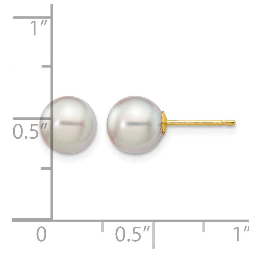 14K Yellow Gold 7-8mm Gray Round Akoya Saltwater Pearl Post Earrings, view 4 of 4