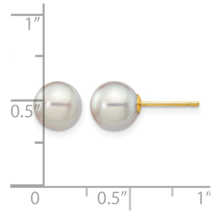 14K Yellow Gold 7-8mm Gray Round Akoya Saltwater Pearl Post Earrings, view 4 of 4