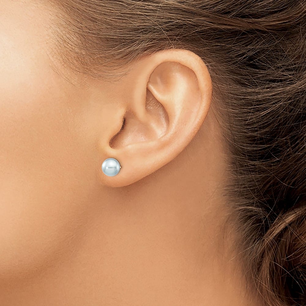 14K Yellow Gold 7-8mm Gray Round Akoya Saltwater Pearl Post Earrings, view 3 of 4