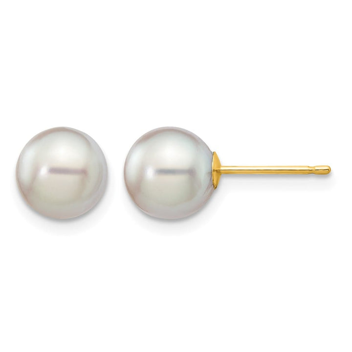 14K Yellow Gold 7-8mm Gray Round Akoya Saltwater Pearl Post Earrings, view 1 of 4