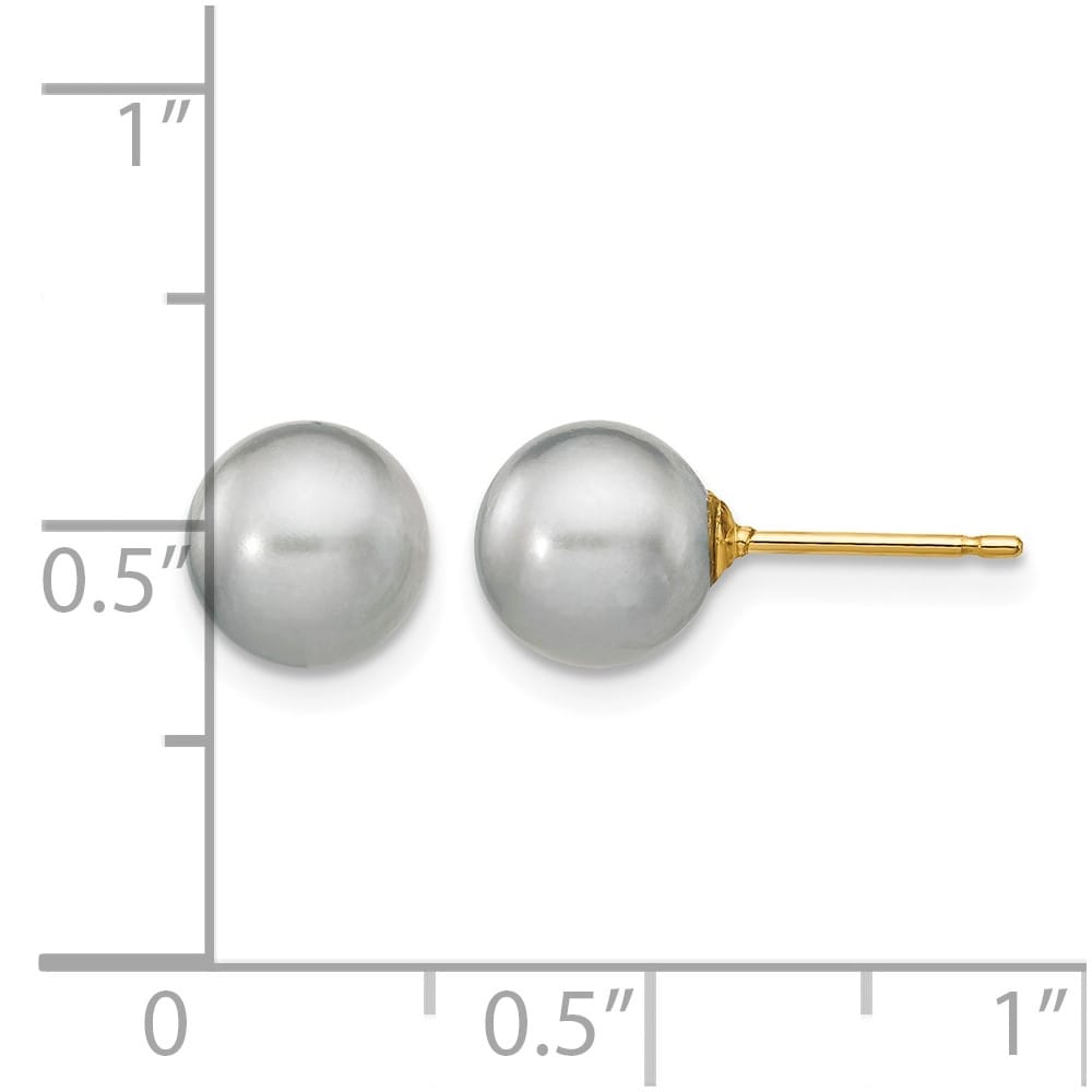 14K Yellow Gold 7-8mm Gray Round Freshwater Pearl Stud Post Earrings, view 4 of 4