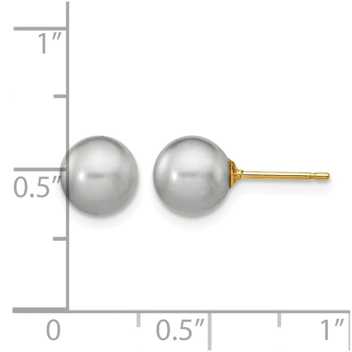 14K Yellow Gold 7-8mm Gray Round Freshwater Pearl Stud Post Earrings, view 4 of 4