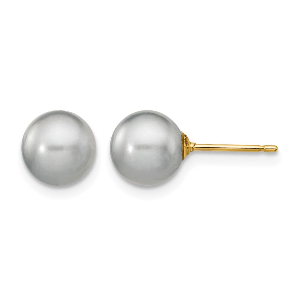 14K Yellow Gold 7-8mm Gray Round Freshwater Pearl Stud Post Earrings, view 1 of 4