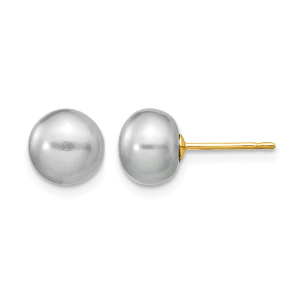 14K Yellow Gold 7-8mm Grey Button Freshwater Pearl Stud Post Earrings