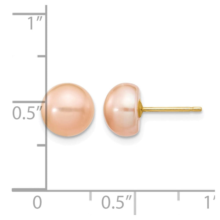 14K Yellow Gold 7-8mm Pink Button Freshwater Pearl Stud Post Earrings