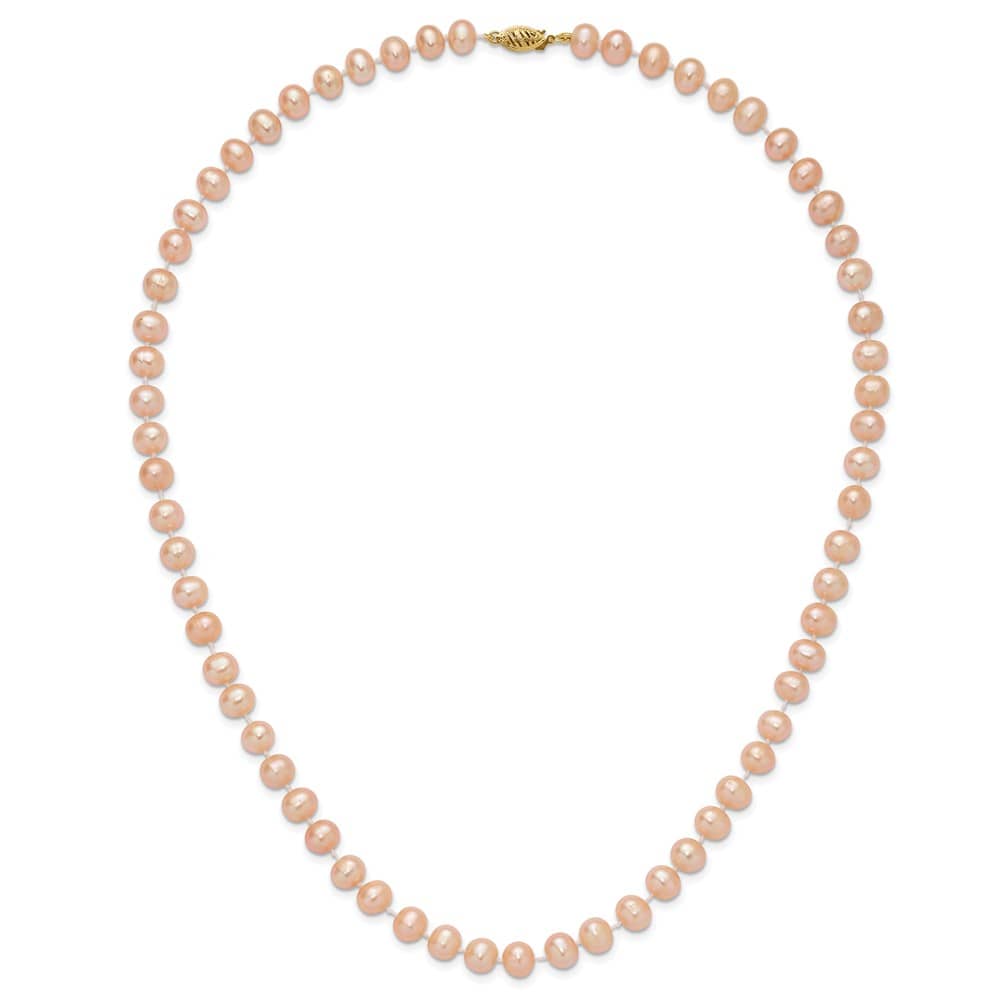 14K Yellow Gold 7-8mm Pink Near-Round Cultured Pearl 20 inch Necklace