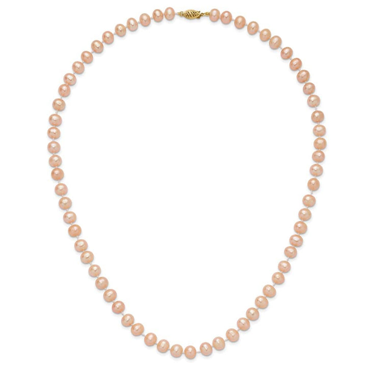 14K Yellow Gold 7-8mm Pink Near-Round Cultured Pearl 20 inch Necklace
