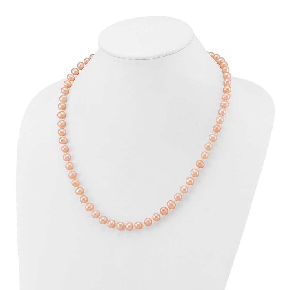 14K Yellow Gold 7-8mm Pink Near-Round Cultured Pearl 20 inch Necklace