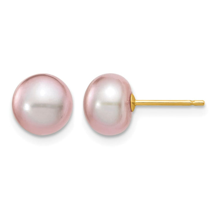 14K Yellow Gold 7-8mm Purple Button Freshwater Pearl Stud Earrings