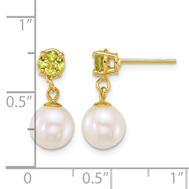 14K Yellow Gold 7-8mm Round Freshwater Pearl Dangle Post Earrings, view 10 of 12
