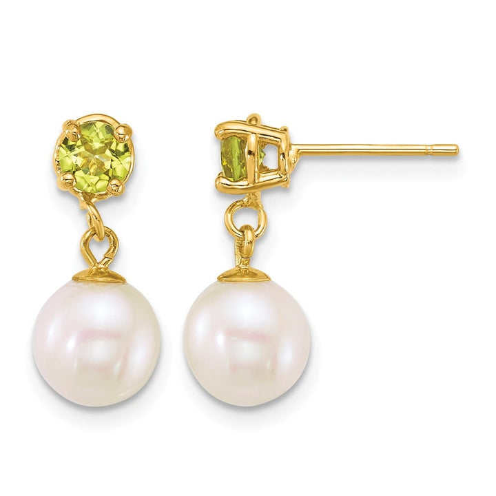14K Yellow Gold 7-8mm Round Freshwater Pearl Dangle Post Earrings, view 9 of 12