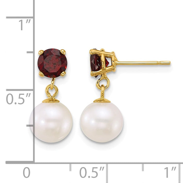 14K Yellow Gold 7-8mm Round Freshwater Pearl Dangle Post Earrings, view 8 of 12