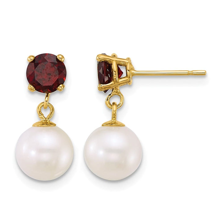 14K Yellow Gold 7-8mm Round Freshwater Pearl Dangle Post Earrings, view 7 of 12