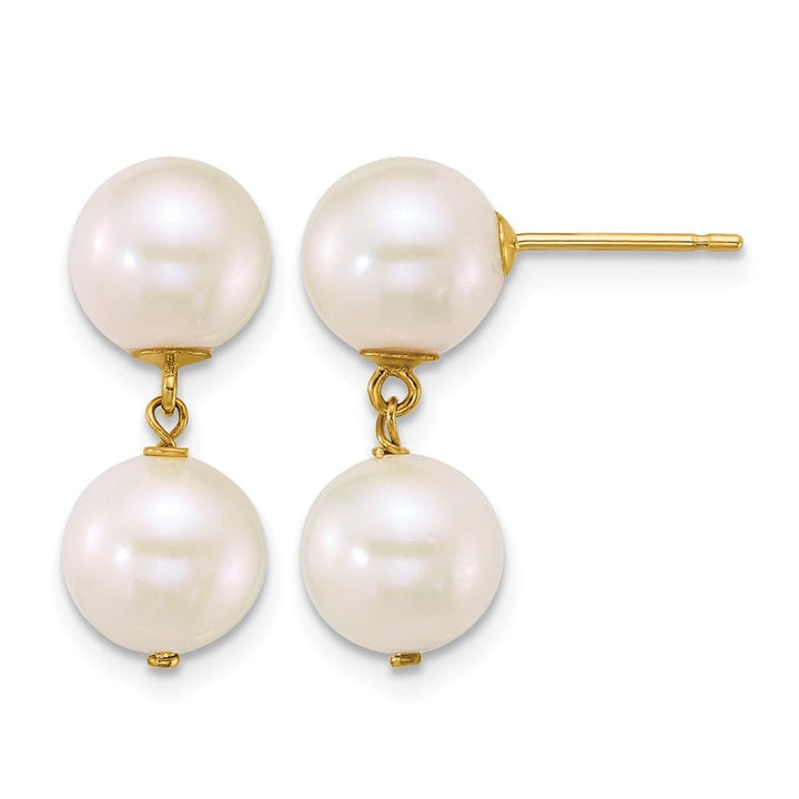 14K Yellow Gold 7-8mm Round White Freshwater Cultured Earrings