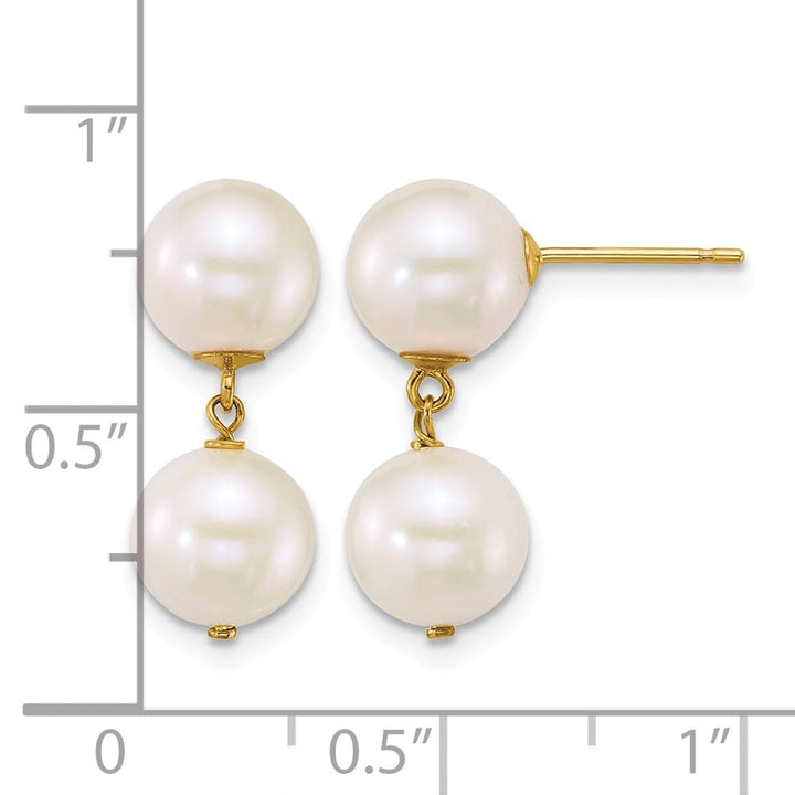 14K Yellow Gold 7-8mm Round White Freshwater Cultured Earrings