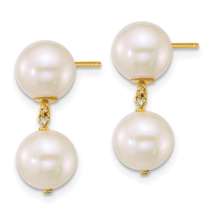 14K Yellow Gold 7-8mm Round White Freshwater Cultured Earrings
