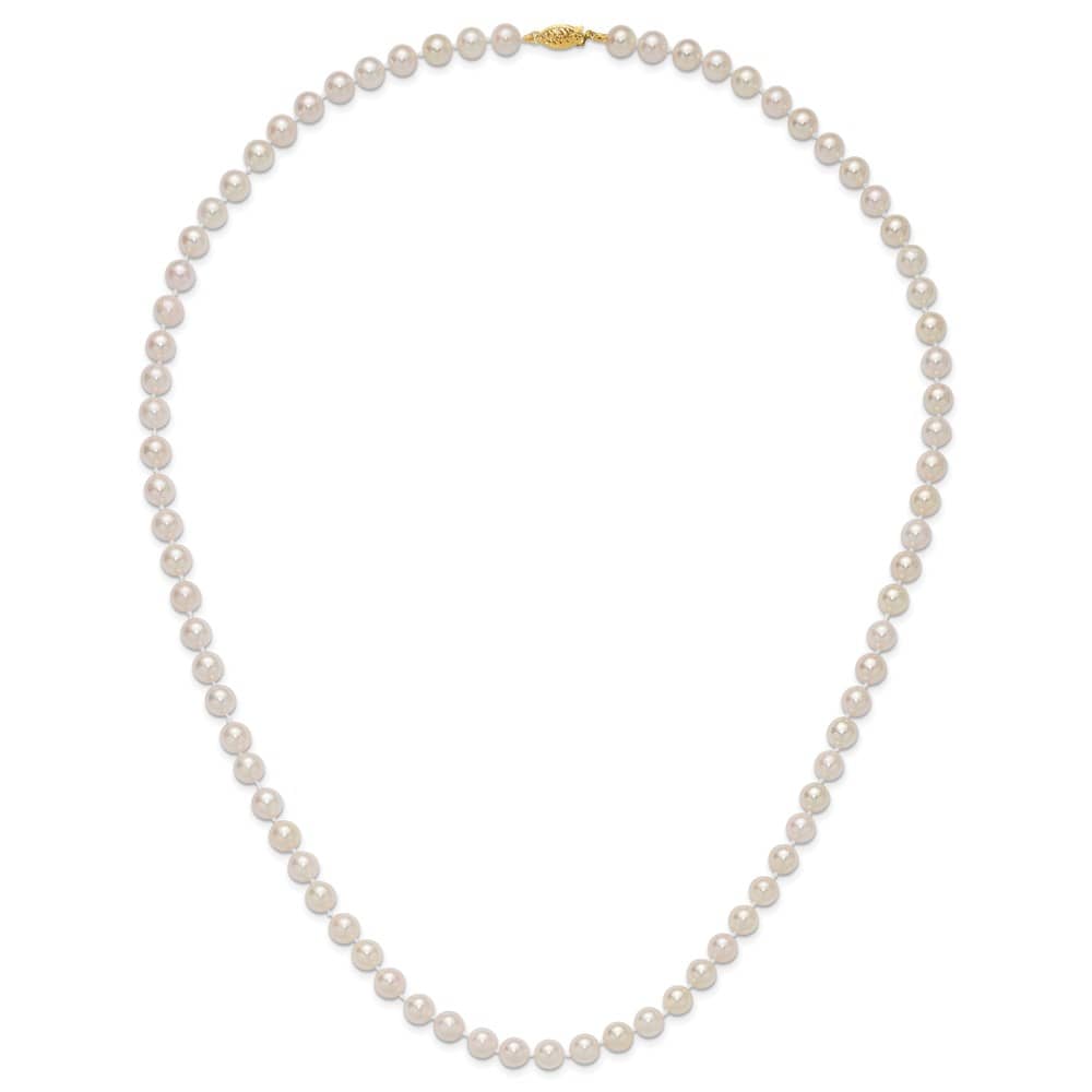 14K Yellow Gold 7-8mm White Akoya Cultured Pearl 24 inch Necklace