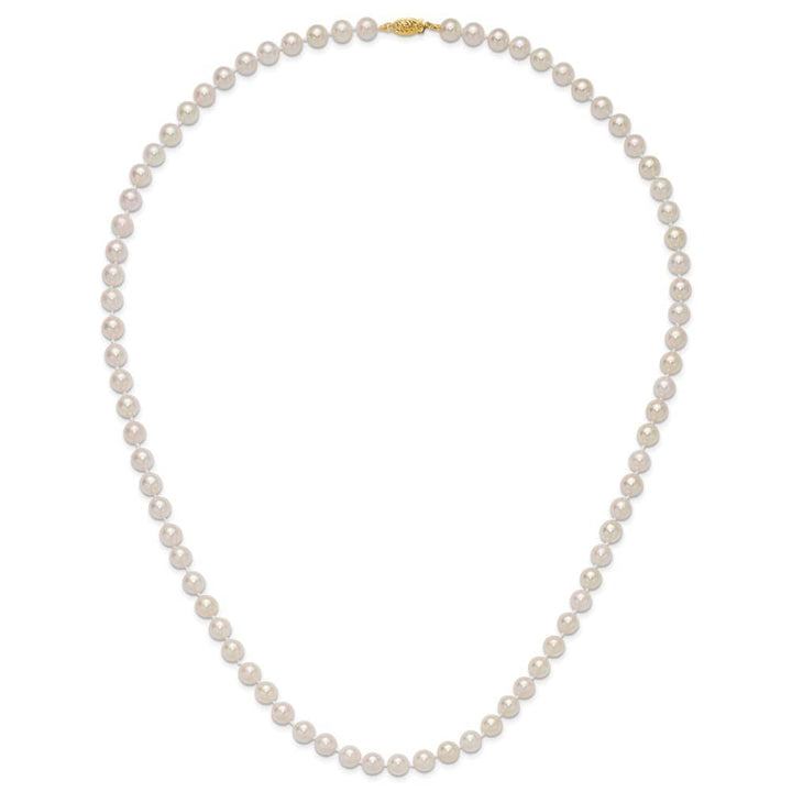 14K Yellow Gold 7-8mm White Akoya Cultured Pearl 24 inch Necklace