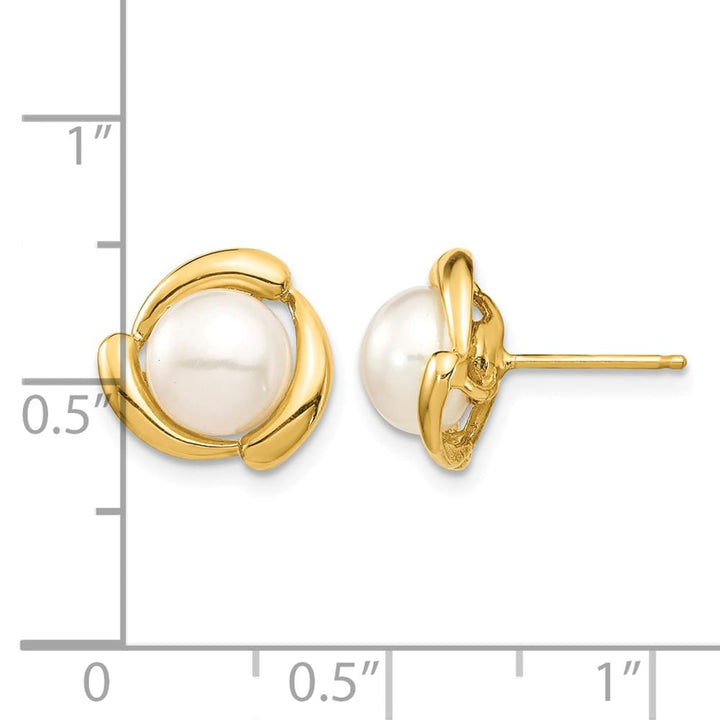 14K Yellow Gold 7-8mm White Button Freshwater Pearl Post Earrings