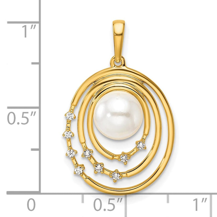 14K Yellow Gold 7-8mm White Freshwater Pearl and Diamond Ovals Pendant