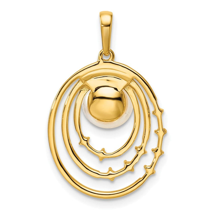 14K Yellow Gold 7-8mm White Freshwater Pearl and Diamond Ovals Pendant