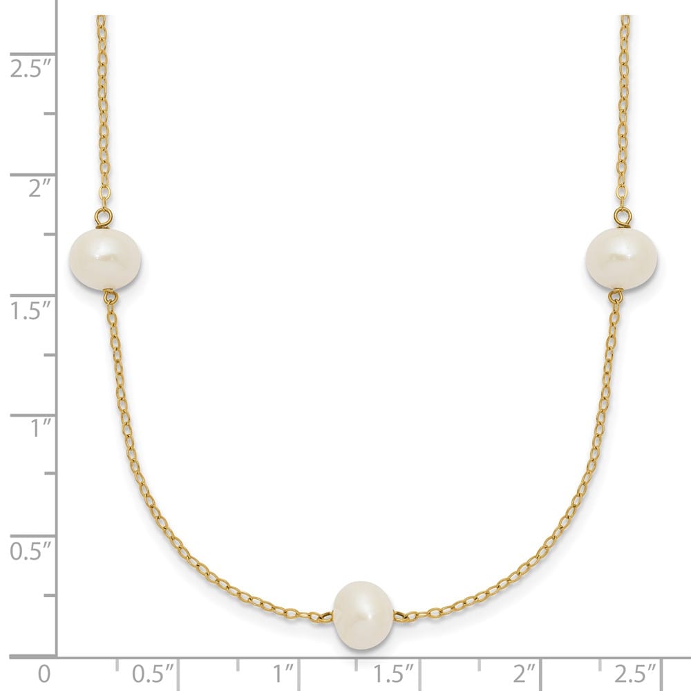14K Yellow Gold 7-8mm White Near-Round Cultured Pearl 16 inch Necklace