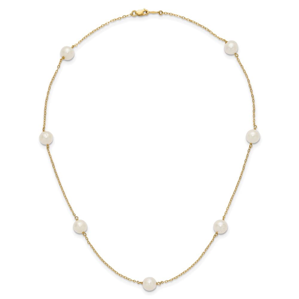 14K Yellow Gold 7-8mm White Near-Round Cultured Pearl 16 inch Necklace