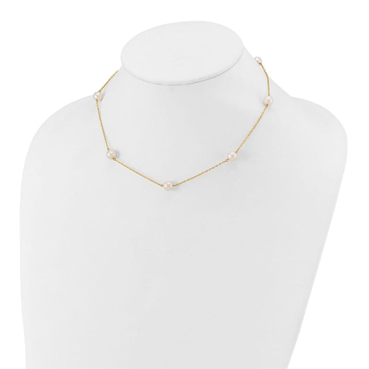 14K Yellow Gold 7-8mm White Near-Round Cultured Pearl 16 inch Necklace