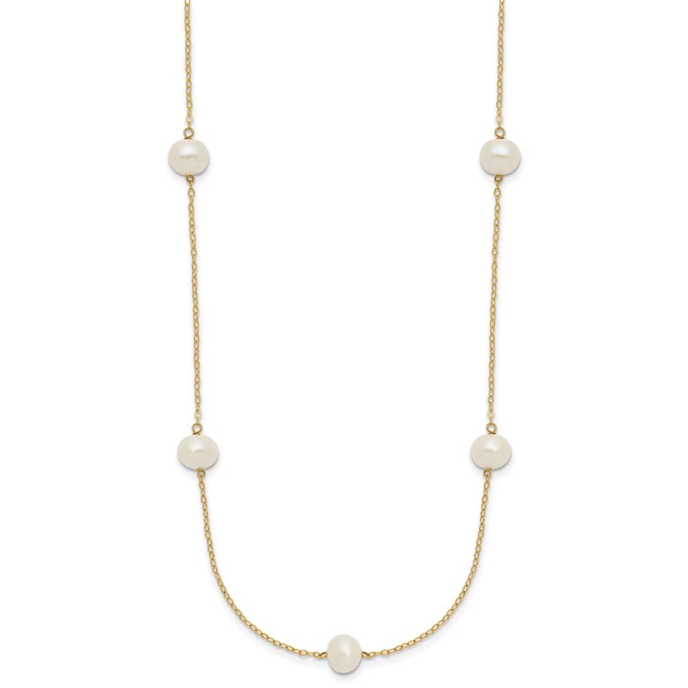14K Yellow Gold 7-8mm White Near-Round Cultured Pearl 16 inch Necklace
