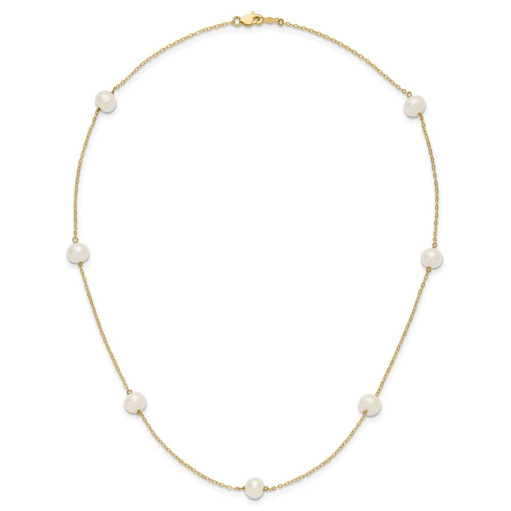 14K Yellow Gold 7-8mm White Near-Round Cultured Pearl 18 inch Necklace